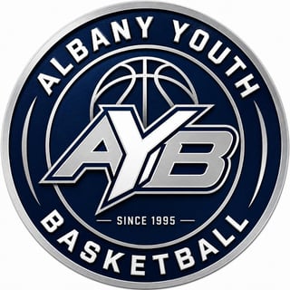 Albany Youth Basketball logo featuring AYB initials with basketball and text reading Since 1995